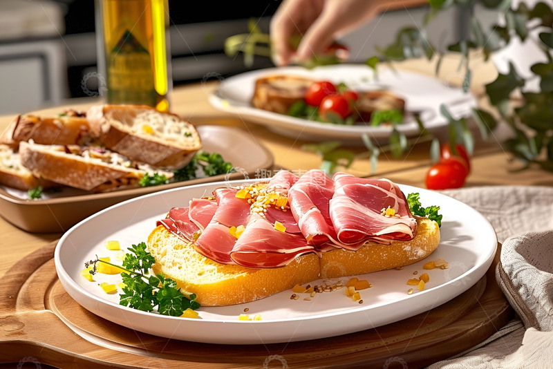 高清大图下载【趣麦麦图】一盘子火腿面包片