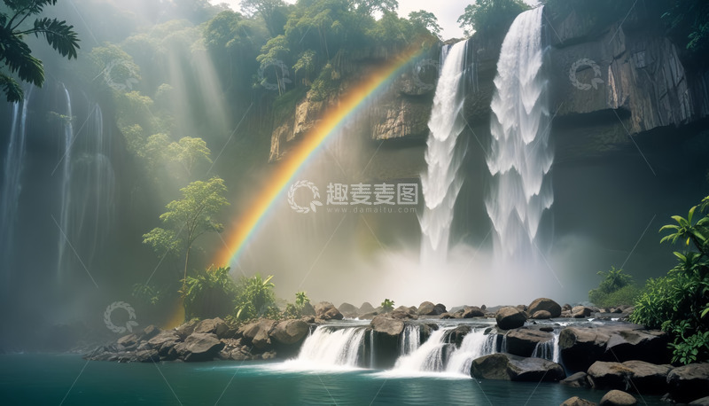 高清大图下载【趣麦麦图】彩虹瀑布溪流