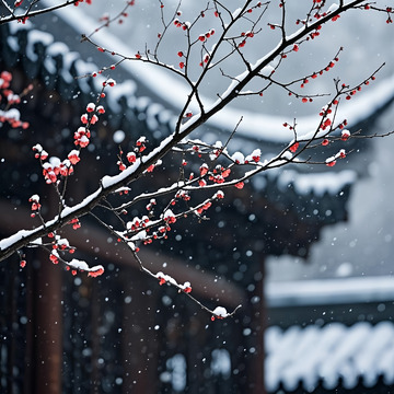 腊梅飞雪冬季