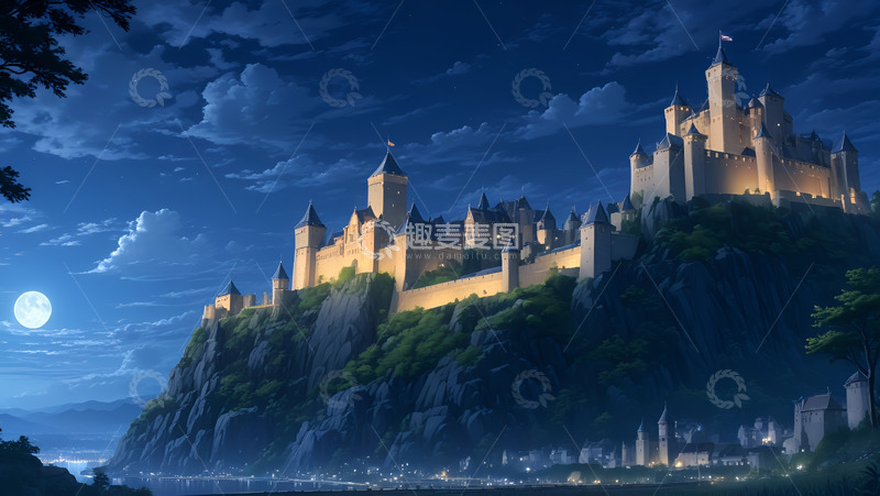 高清大图下载【趣麦麦图】唯美月下城堡群