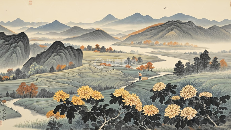 高清大图下载【趣麦麦图】国画金秋菊花图