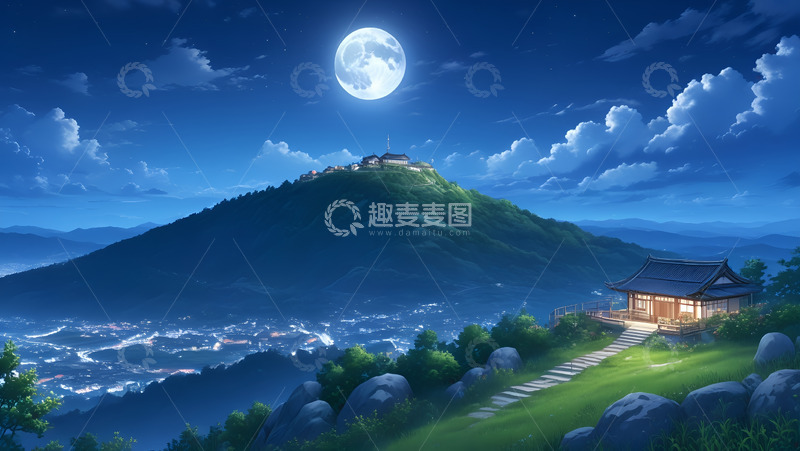 高清大图下载【趣麦麦图】月下唯美城市群