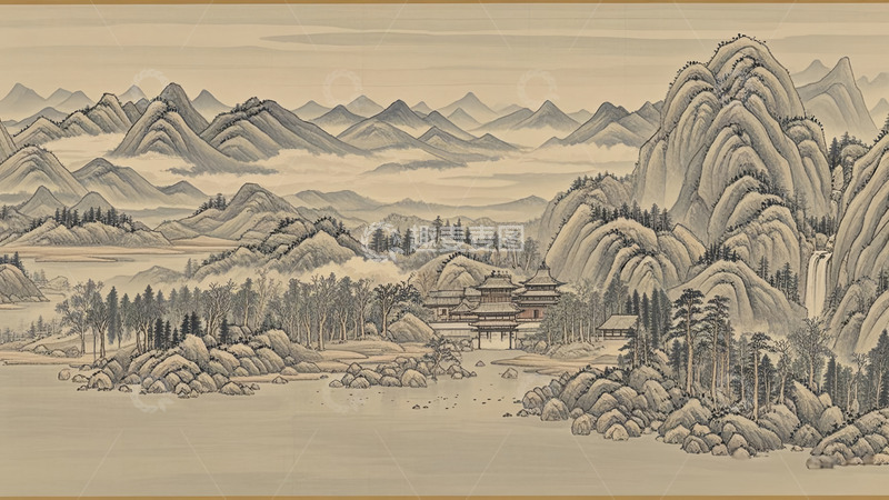 高清大图下载【趣麦麦图】水墨大山庄园图