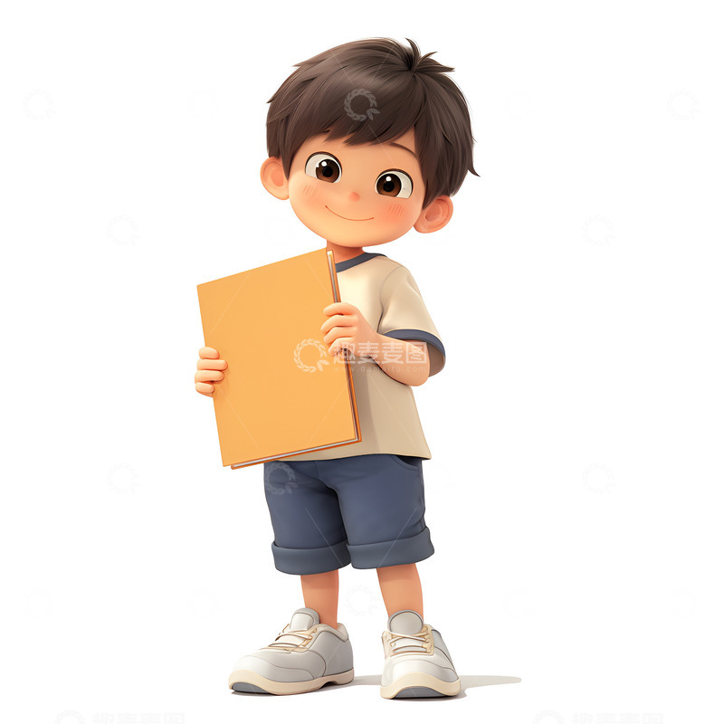 高清大图下载【趣麦麦图】卡通拿着文件的小孩