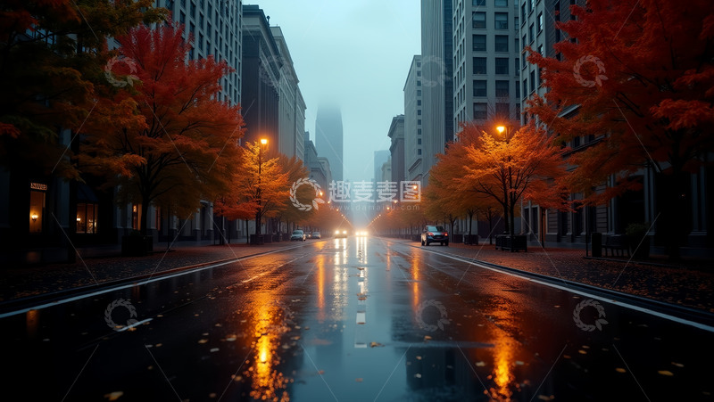 高清大图下载【趣麦麦图】雨后街景灯光