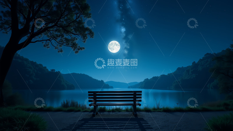 高清大图下载【趣麦麦图】月光独椅河畔