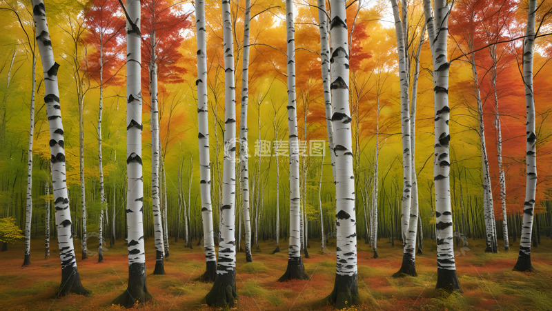 高清大图下载【趣麦麦图】金秋桦树落叶