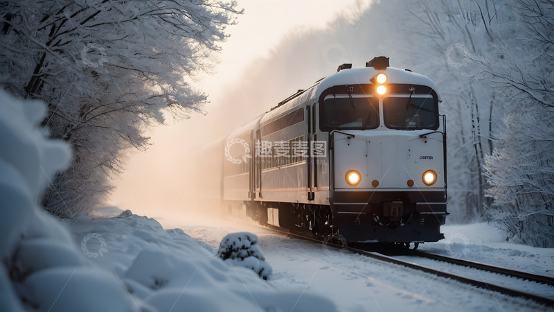 高清大图下载【趣麦麦图】清晨驶来的雪地列车