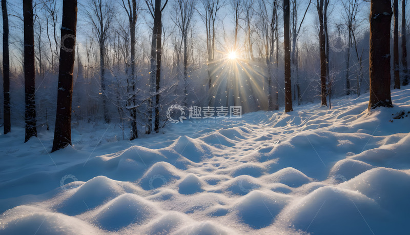 高清大图下载【趣麦麦图】森林夕阳余晖
