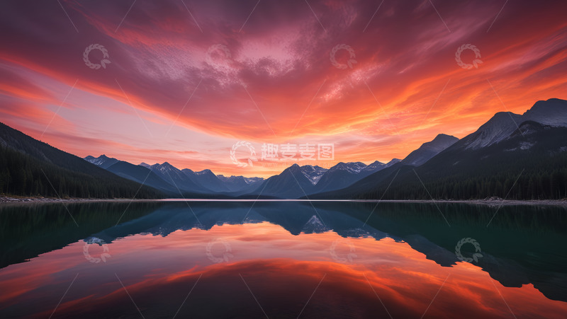高清大图下载【趣麦麦图】霞光满天的大山河畔