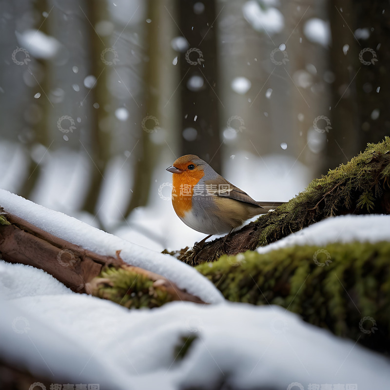高清大图下载【趣麦麦图】大雪中的麻雀