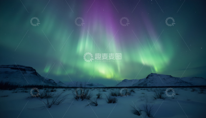 高清大图下载【趣麦麦图】雪地夜景极光