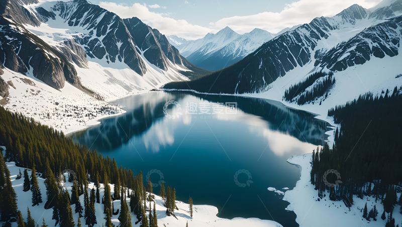 高清大图下载【趣麦麦图】雪山中的河泊