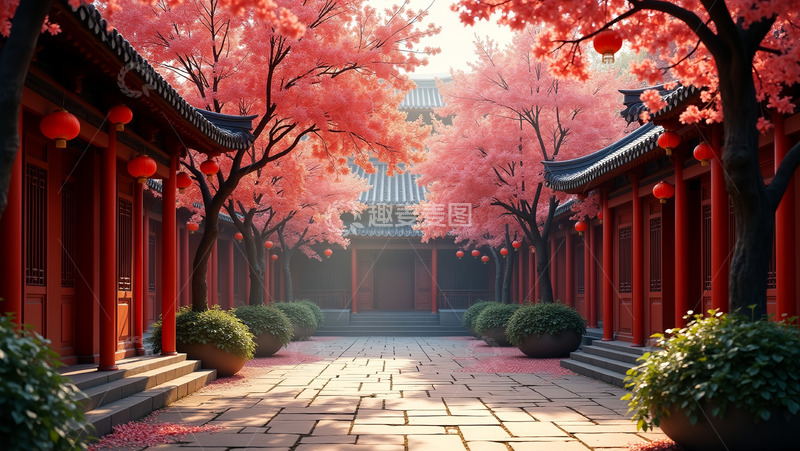 高清大图下载【趣麦麦图】花树庭院落樱