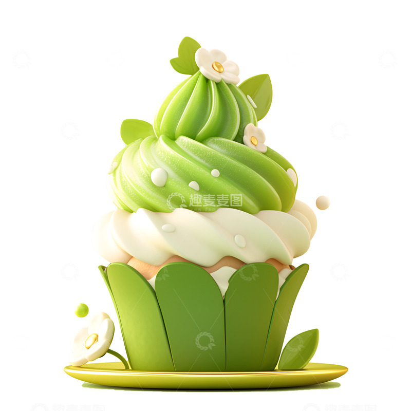 高清大图下载【趣麦麦图】卡通纸杯抹茶蛋糕