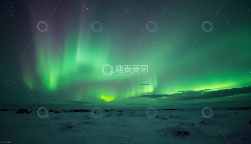 高清大图下载【趣麦麦图】萧瑟雪地极光夜