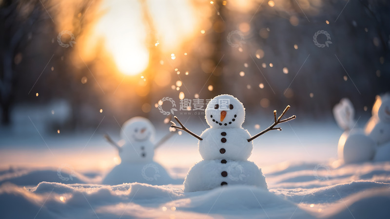 高清大图下载【趣麦麦图】余晖下的雪中雪人