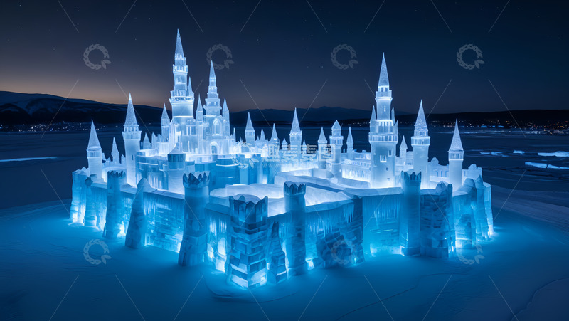 高清大图下载【趣麦麦图】夜晚冰雕灯光秀