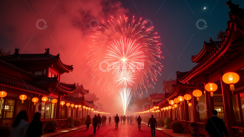 高清大图下载【趣麦麦图】春节燃放烟花