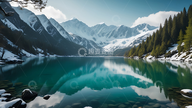 高清大图下载【趣麦麦图】雪山中的幽静河流