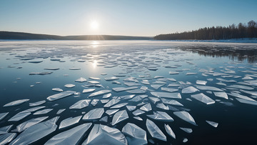 初春湖面上的碎冰