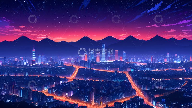 高清大图下载【趣麦麦图】夜光下的城市风光