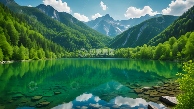 高清大图下载【趣麦麦图】大山中绿色河泊