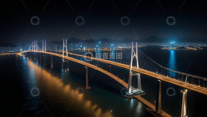 高清大图下载【趣麦麦图】夜晚的跨江大桥