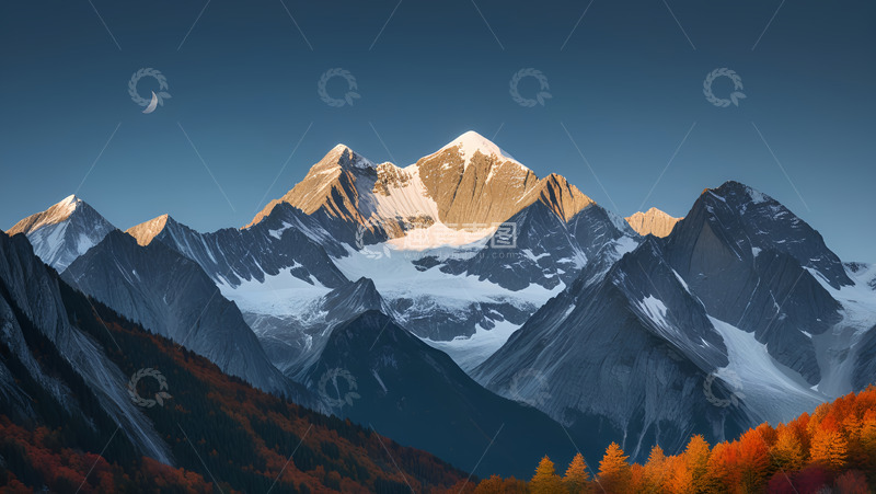 高清大图下载【趣麦麦图】秋季雪山的红叶