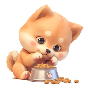 卡通简约吃狗粮的狗狗