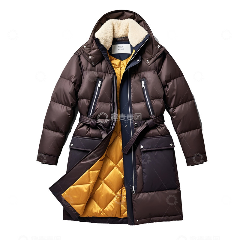 高清大图下载【趣麦麦图】棕色长款羽绒服时尚防寒冬季外套