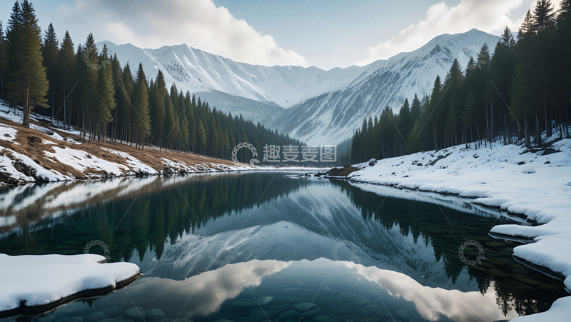 高清大图下载【趣麦麦图】山脉大雪溪流