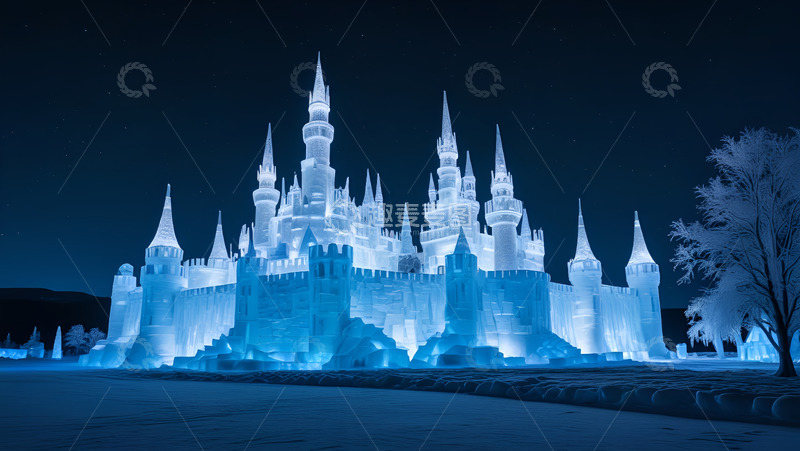 高清大图下载【趣麦麦图】城堡冰雕灯光