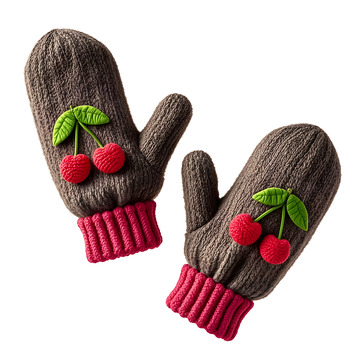 灰色毛绒手套红绿刺绣冬季防寒保暖