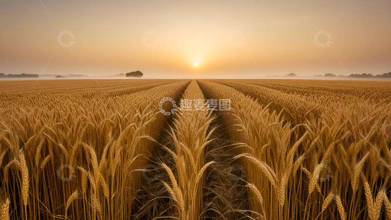 高清大图下载【趣麦麦图】晨曦朝霞金麦浪