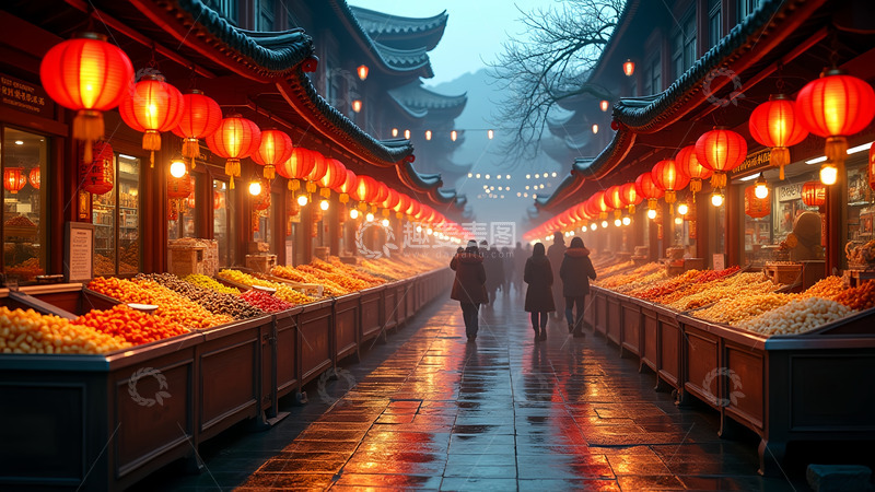 高清大图下载【趣麦麦图】挂满灯笼的水果摊