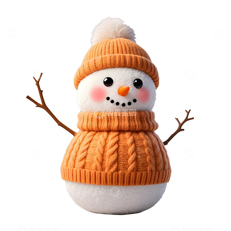 高清大图下载【趣麦麦图】橙色毛线雪人冬季装饰可爱设计