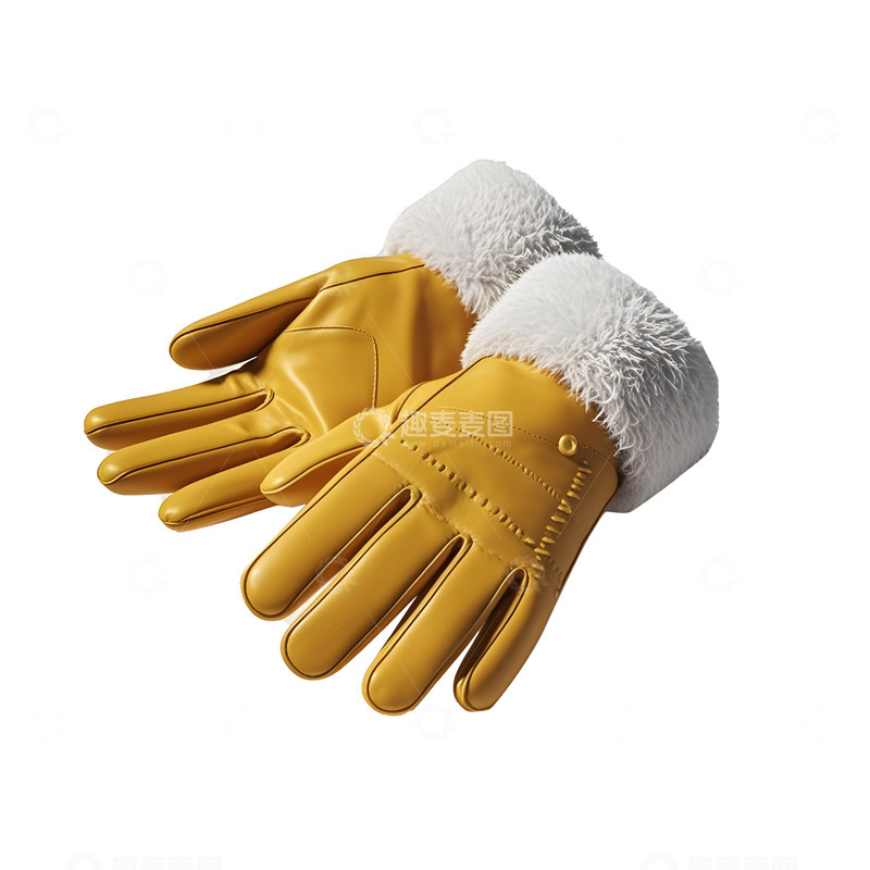 高清大图下载【趣麦麦图】黄色毛绒翻边手套实用设计图