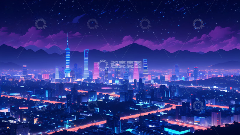高清大图下载【趣麦麦图】流星城市风光