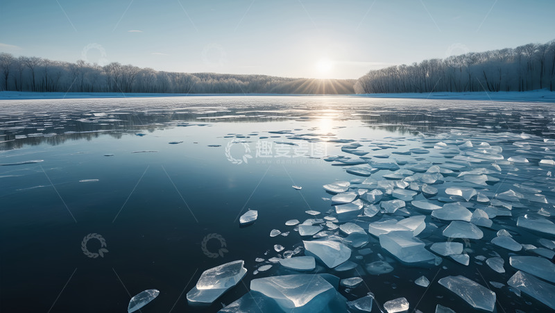 高清大图下载【趣麦麦图】早晨的湖面碎冰