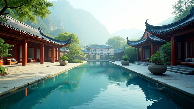 高清大图下载【趣麦麦图】大山边上的建筑