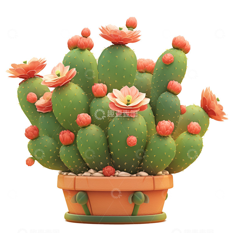 高清大图下载【趣麦麦图】卡通简约开花的仙人掌