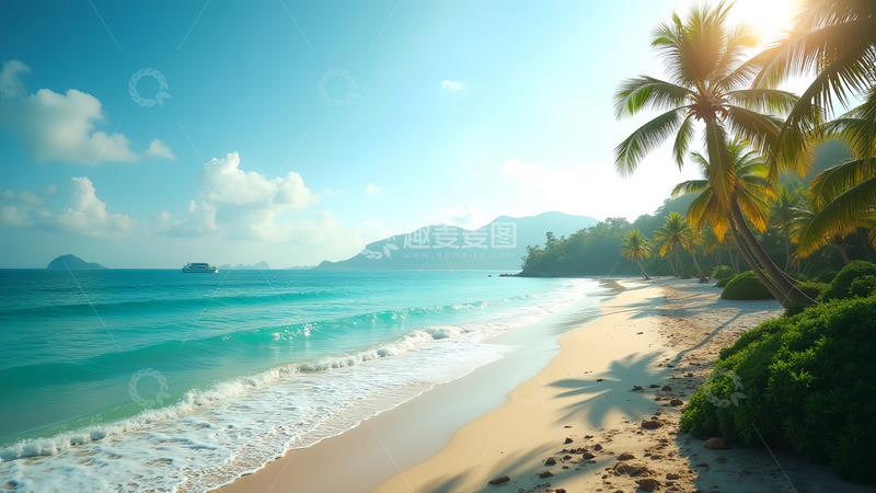 高清大图下载【趣麦麦图】蓝天白云下的海浪