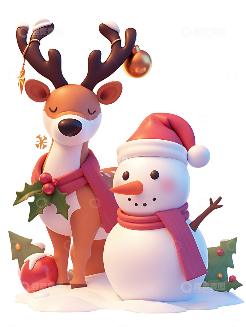 高清大图下载【趣麦麦图】雪人麋鹿卡通