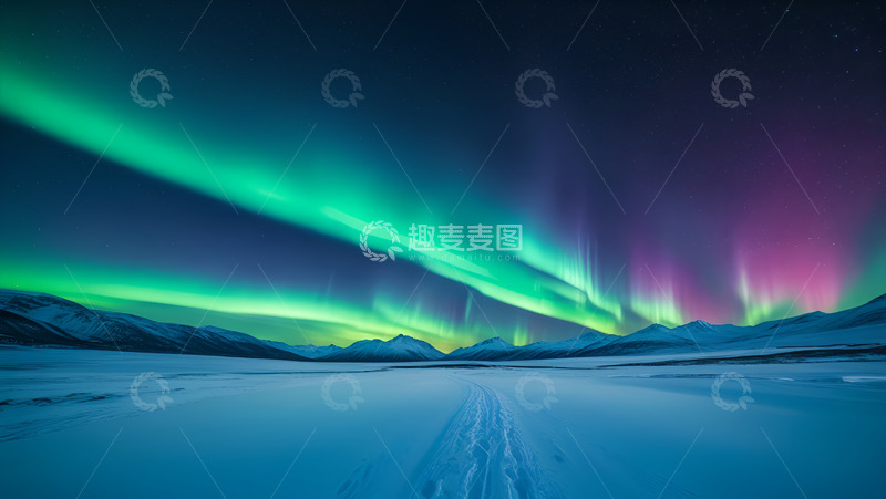 高清大图下载【趣麦麦图】大雪江面极光夜