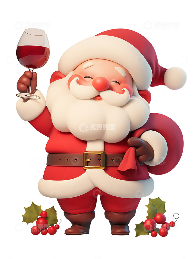 高清大图下载【趣麦麦图】圣诞老人喝红酒