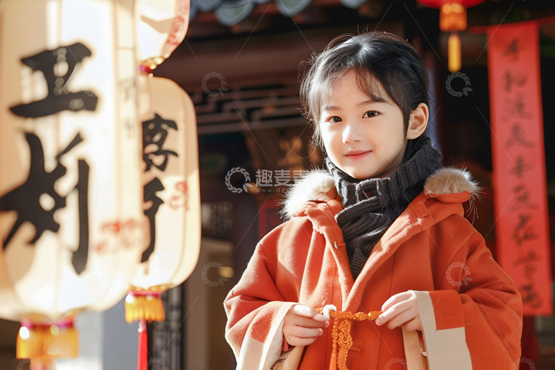 高清大图下载【趣麦麦图】新年穿着大红新衣的女孩