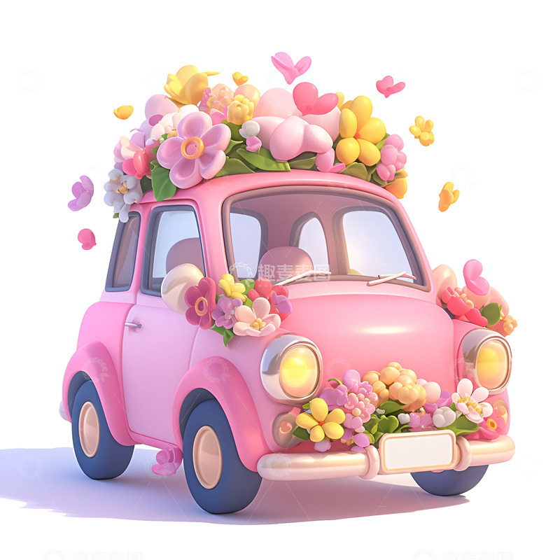 高清大图下载【趣麦麦图】花朵装饰的小汽车