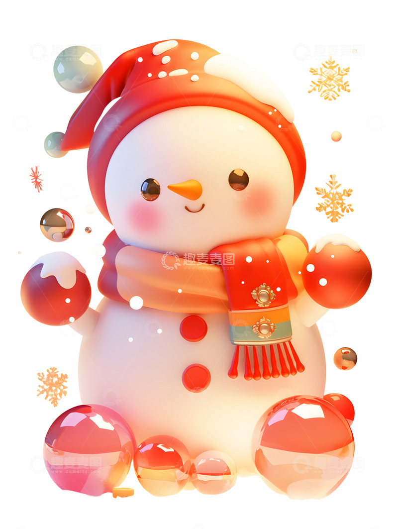 高清大图下载【趣麦麦图】可爱的雪人新年庆祝