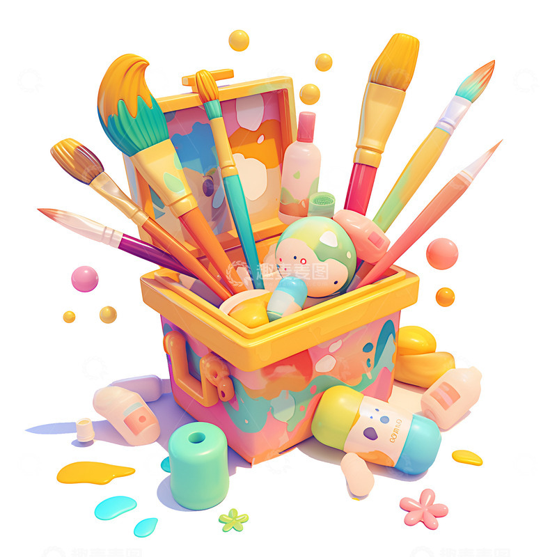高清大图下载【趣麦麦图】卡通简约笔刷和颜料盒